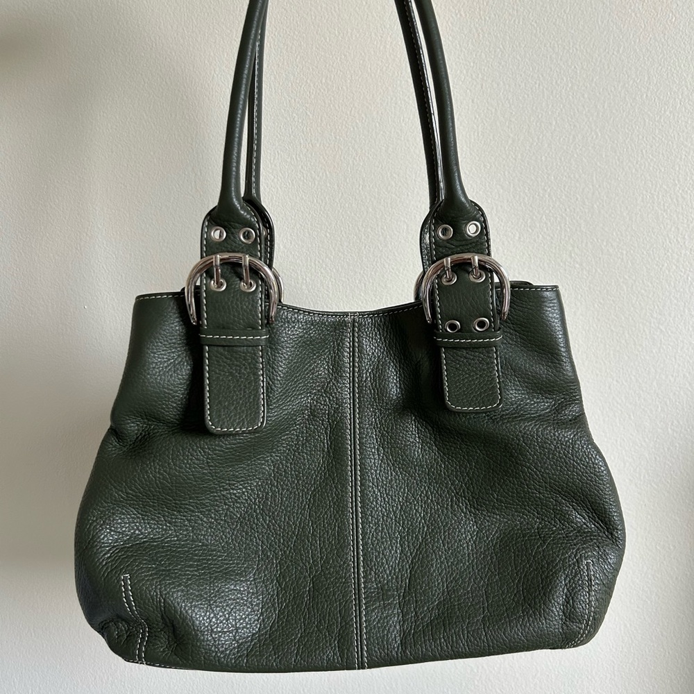 Y2K Green Tignanello Leather Bag with silver hardware